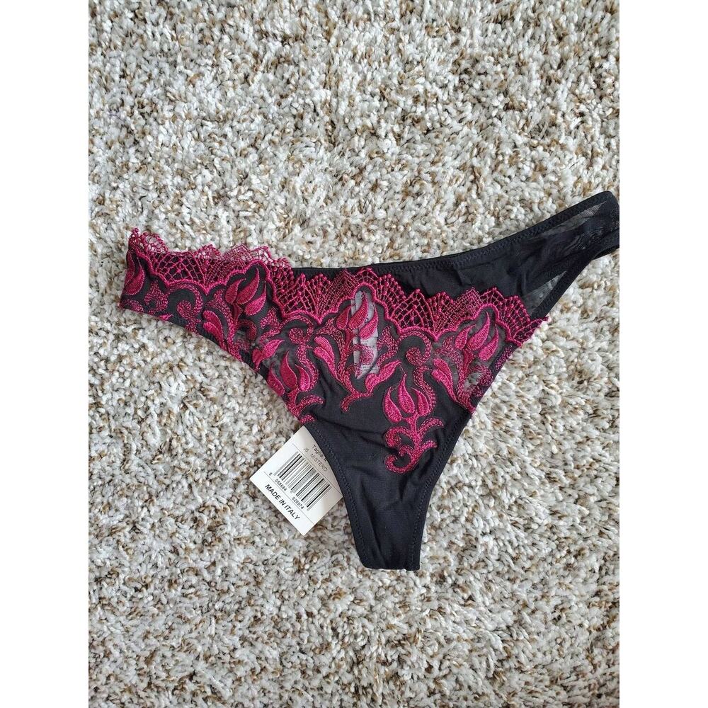 Cotton Club Italy Black Floral Lace Thong G String Bikini Panties, Small